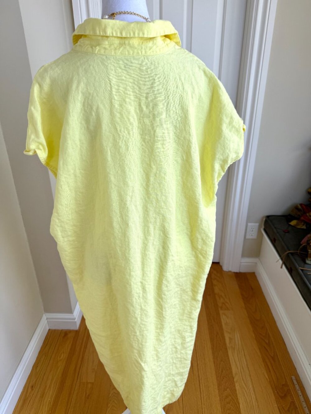 Chico’s Linen Dress Yellow Split Neck Collar Short Sleeves Plus (2X) - Picture 4 of 9